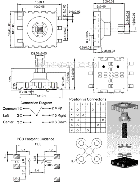 5 Way 6-Terminal Momentary Tactile Switch SMD Panel PCB 10x10x9mm 2/5/10 Switch