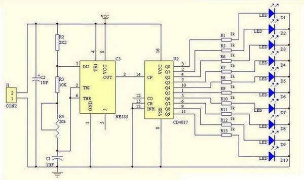 NE555+CD4017 Light Water Flowing Light LED Module NE555 + CD4017 DIY Kit