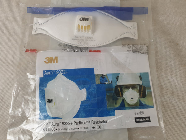 3M AURA 9322+ VALVED DUST/MIST RESPIRATOR MASK P2 N95