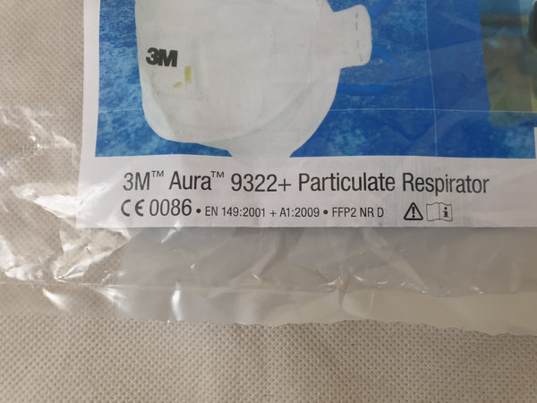 3M AURA 9322+ VALVED DUST/MIST RESPIRATOR MASK P2 N95