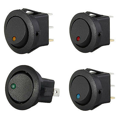 12V DC LED Lighted Dot  Round Rocker Switch Button Car Van Boat 4 x Switches